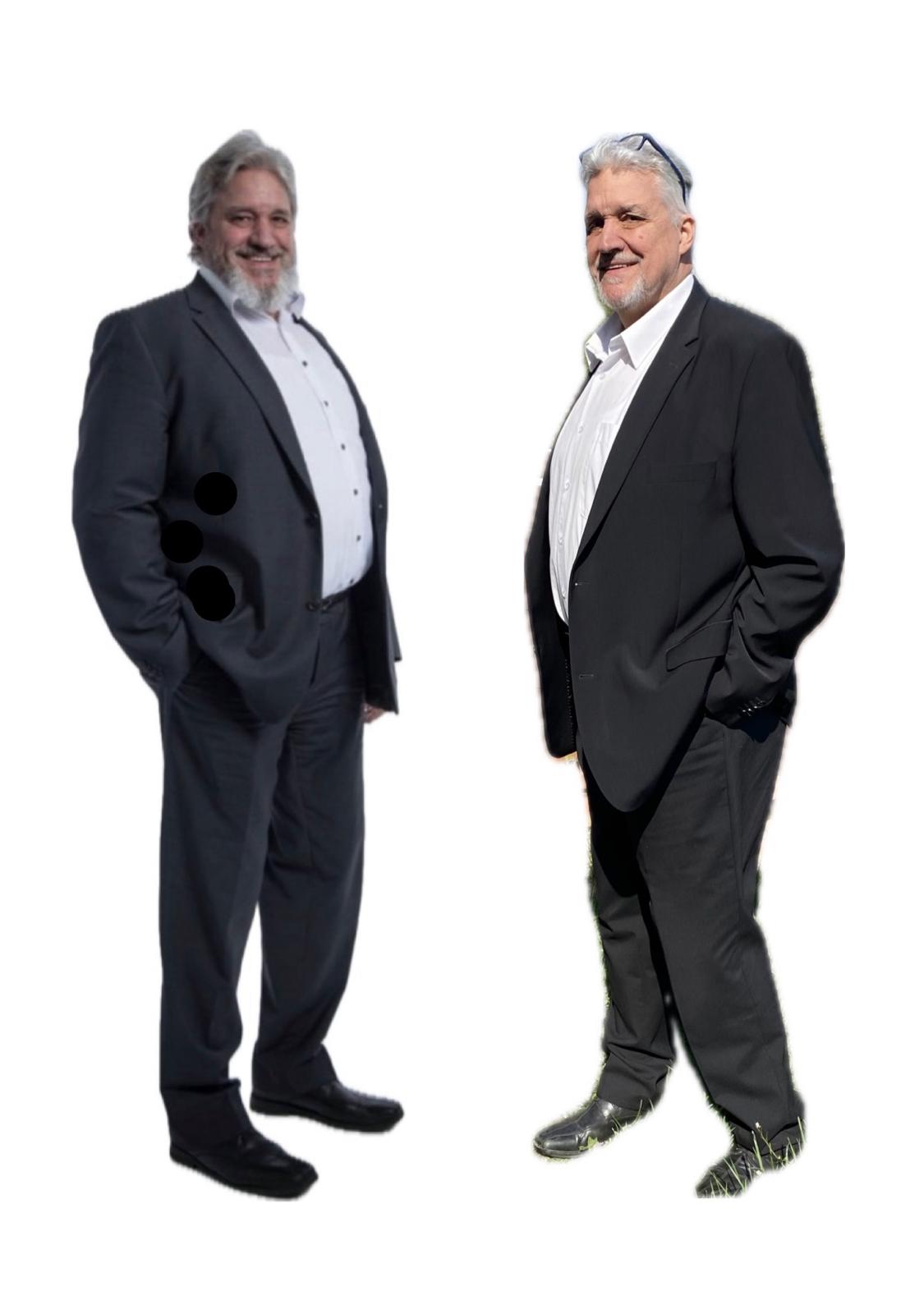 Vorher-Nachher Ergebnis eines 64-jährigen Unternehmers mit 18 kg Gewichtsverlust und deutlich reduziertem Bauchumfang